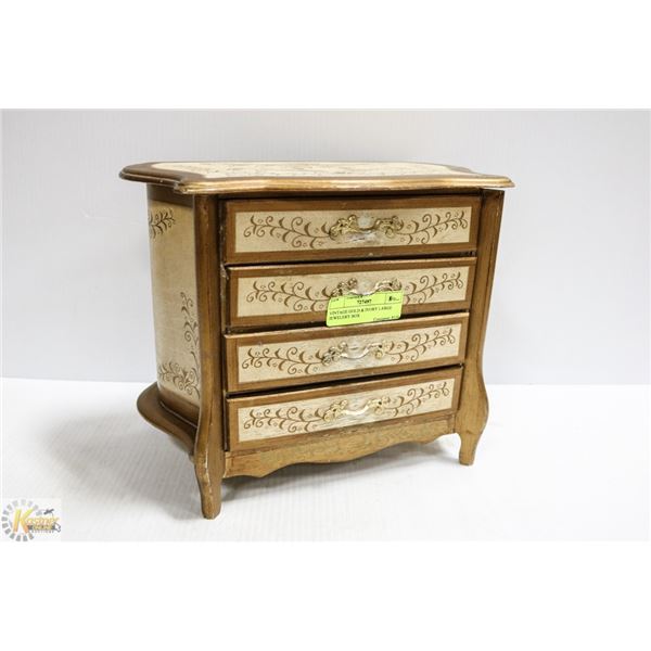 VINTAGE GOLD & IVORY LARGE JEWELERY BOX