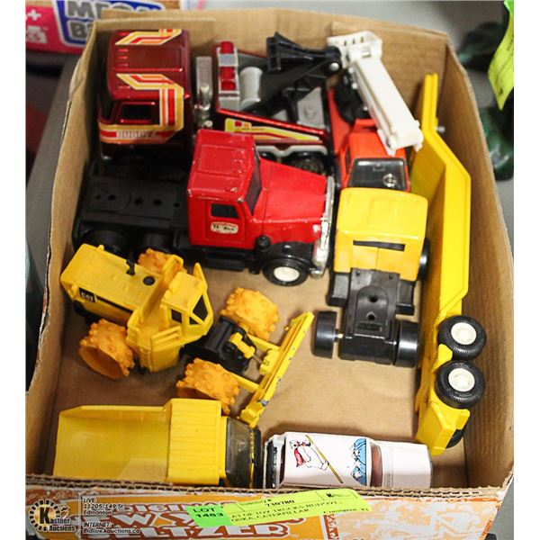 FLAT OF TOY TRUCKS-BUDDYL, TONKA, CATERPILLAR