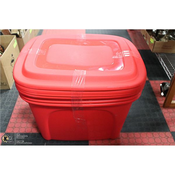 BUNDLE OF 4 RED TUF STORE STORAGE TOTES WITH LIDS