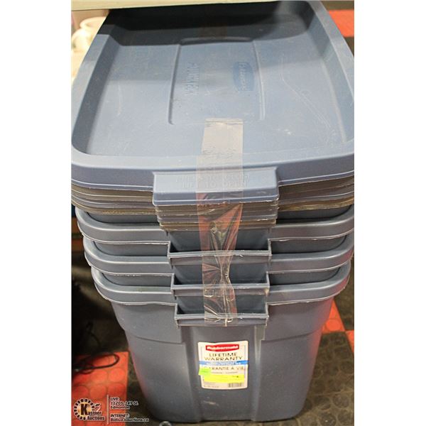 SET OF 4 RUBBERMAID ROUGHNECK STORAGE TOTES (68L)