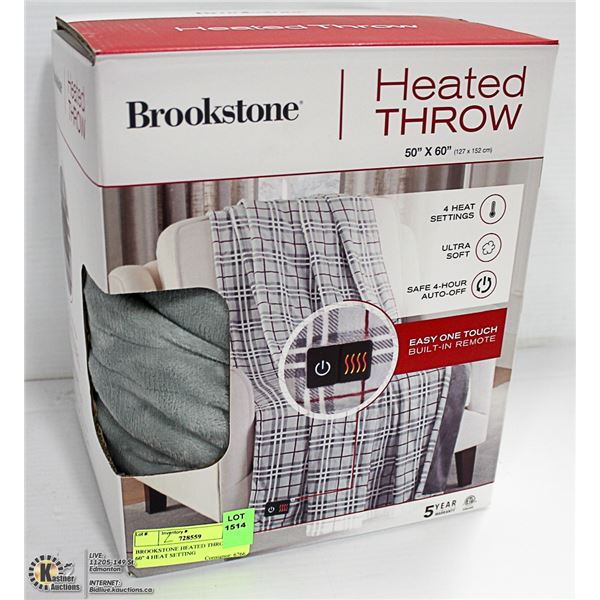 BROOKSTONE HEATED THROW 50" X 60" 4 HEAT SETTING