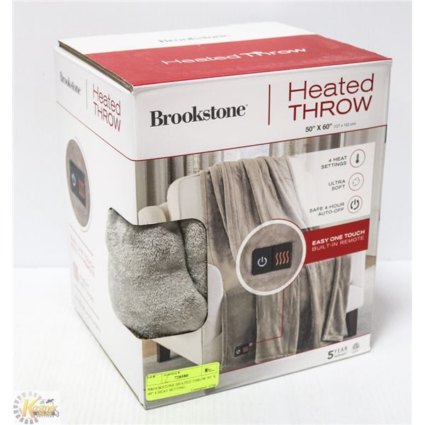 BROOKSTONE HEATED THROW 50" X 60" 4 HEAT SETTING