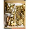 Image 1 : BOX WITH COLLECTION OF BRASS ITEMS INCL. LONG TRAY