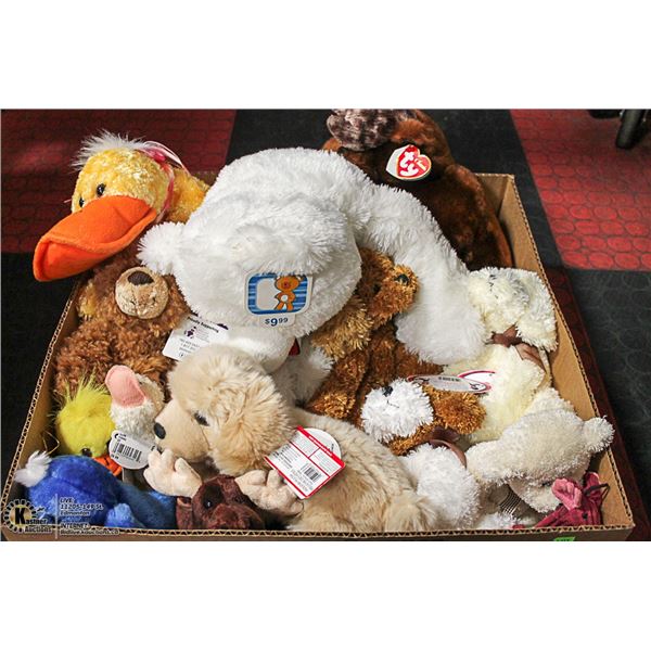 BOX OF NEW PLUSH STUFFED TOYS INCL. LARGE TY MOOSE