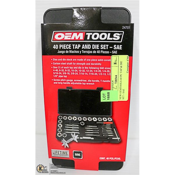 NEW OEMTOOLS 40 PC TAP & DIE SET - SAE