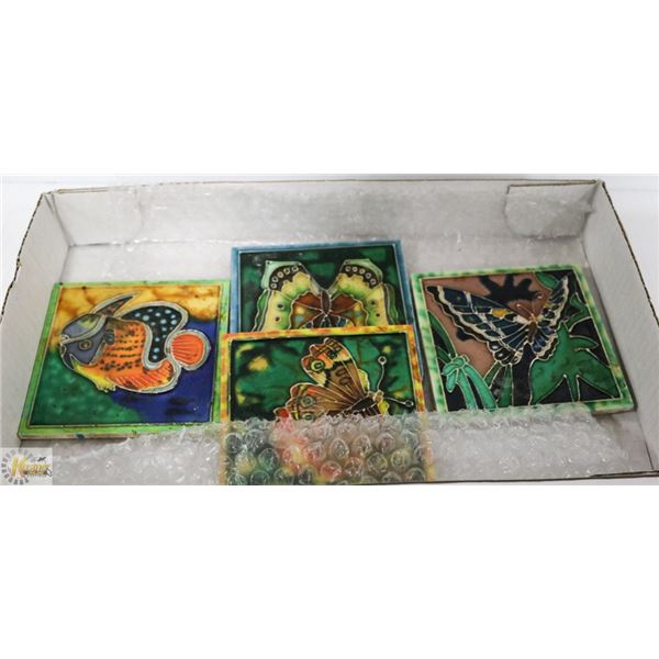 4 ARTIST CRAFTED COLORFUL POTTERY COASTERS