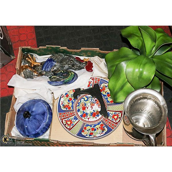 FLAT WITH ARTIFICIAL PLANT & SILVER PITCHER,