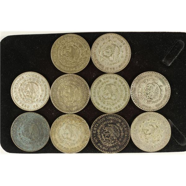 10 ASSORTED 1959-1966 MEXICO .100 SILVER PESOS