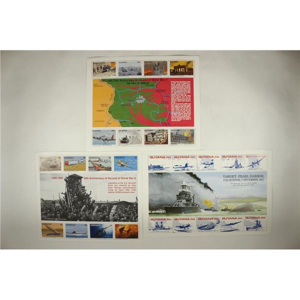 WWII STAMPS COLLECTION 3 MINT SHEETS OF POSTAGE