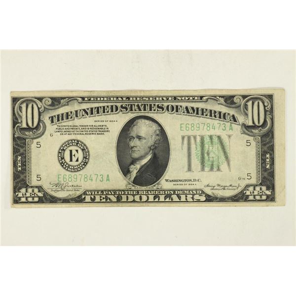 MISCUT 1934-A $10 FRN GREEN SEAL