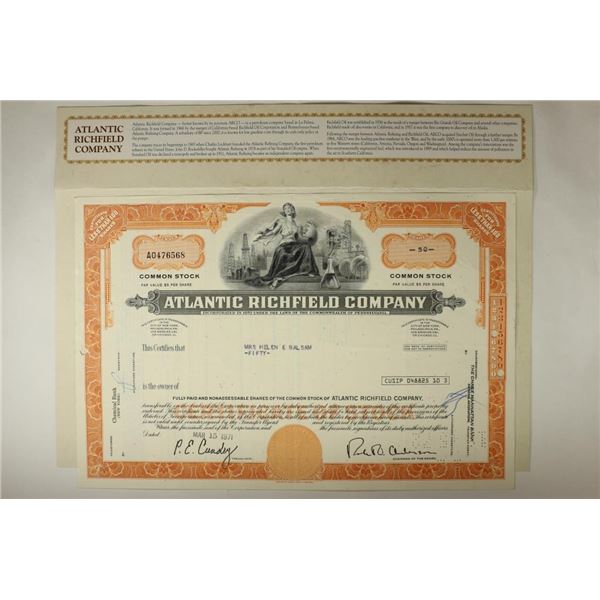 VINTAGE STOCK CERTIFICATE ATLANTIC RICHFIELD