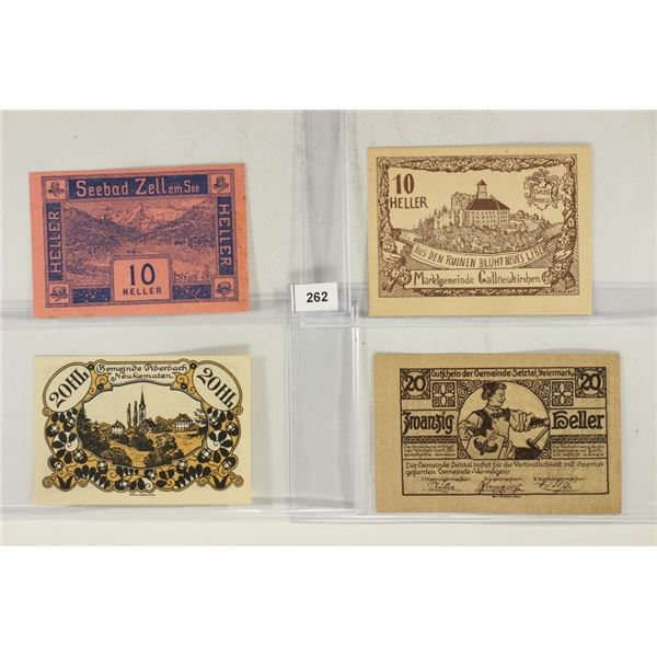 4 ASSORTED GERMAN NOTGELDS 2-10 & 2-20 HELLERS