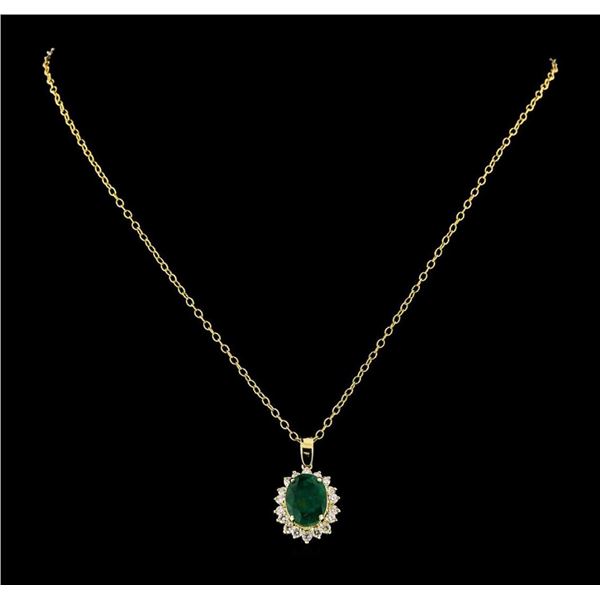 4.38 ctw Emerald and Diamond Pendant With Chain - 14KT Yellow Gold