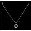 Image 1 : 4.38 ctw Emerald and Diamond Pendant With Chain - 14KT Yellow Gold