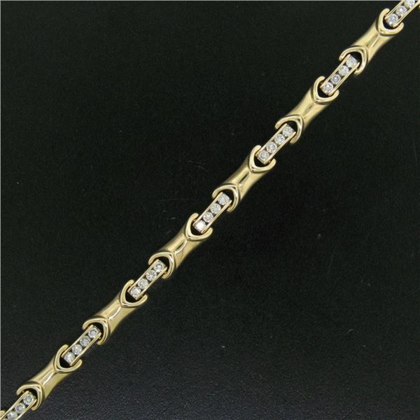 14K Yellow Gold 7  2.16 ctw Channel Set Round Brilliant Diamond Tennis Bracelet