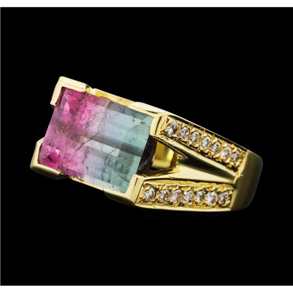 4.10 ctw Tourmaline And Diamond Ring - 18KT Yellow Gold