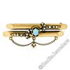 Image 1 : Victorian 14kt Gold Opal, Seed Pearl, & Natural Pearl Dangle Dual Bar Brooch