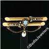 Image 2 : Victorian 14kt Gold Opal, Seed Pearl, & Natural Pearl Dangle Dual Bar Brooch