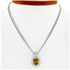 Image 3 : 14K White Gold 3.71 ctw Cushion Checkerboard Citrine Diamond Halo Pendant Neckla