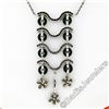 Image 6 : 18kt White Gold 1.15 ctw Black Onyx and Diamond Flower Dangle Pendant Necklace