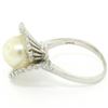 Image 7 : Vintage 14K White Gold 8.5mm Pearl Bezel Diamond 2 Wave Bypass Cocktail Ring