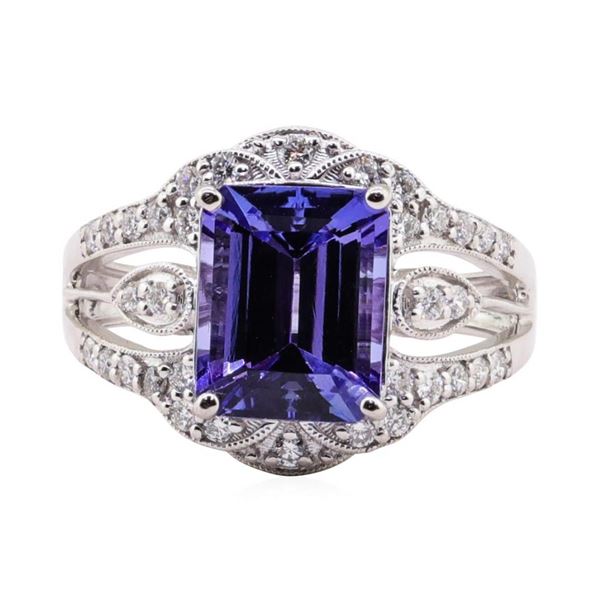 3.52 ctw Tanzanite and Diamond Ring - 14KT White Gold