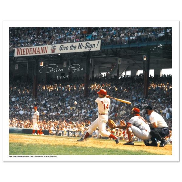 "Rose Hitting in Crosley Field" Archival Photograph Featuring Pete Rose Taken by