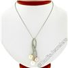 Image 3 : 14kt White Gold 0.55 ctw Diamond & Tri-Color Pearl Tulip Flower Pendant Necklace