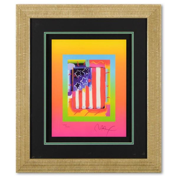 Peter Max, "Flag with Heart on Blends III" Framed Limited Edition Lithograph, Nu