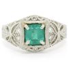 Image 4 : Platinum 1.04 ctw Radiant Emerald & Diamond Milgrain Filigree Etched Cocktail Ri