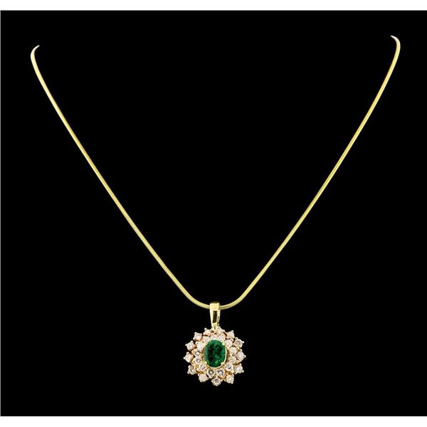 1.60 ctw Emerald and Diamond Pendant With Chain - 14KT Yellow and Rose Gold