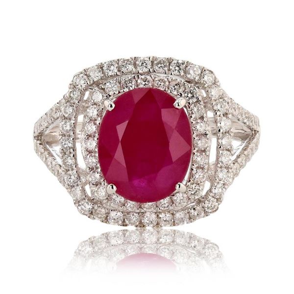 3.21 ctw Ruby and 0.85 ctw Diamond 14K White Gold Ring