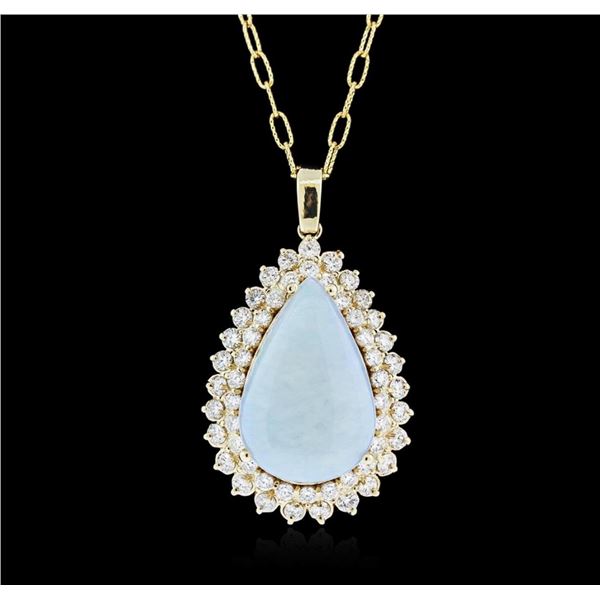 14KT Yellow Gold 13.37 ctw Opal and Diamond Pendant With Chain