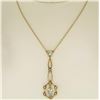 Image 2 : Antique Victorian 10k Yellow Gold Aquamarine Seed Pearl Dangle Pendant Necklace