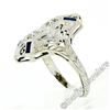 Image 5 : Art Deco 18kt White Gold Euro Cut Diamond & Sapphire Filigree Dinner Ring