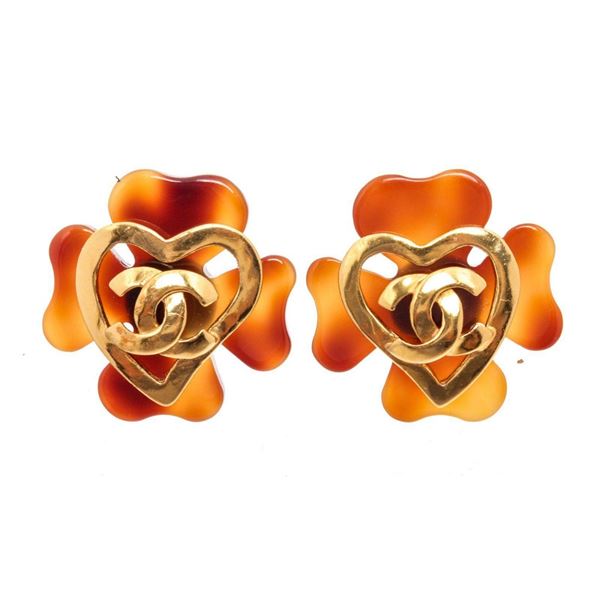Chanel Gold Enamel CC Earrings