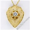 Image 1 : Vintage 14kt Yellow Gold 0.40 ctw Diamond Hand Etched Shield Pendant Necklace