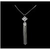 Image 2 : Crystal Square Pendant Tassel Necklace - Rhodium Plated