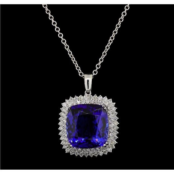 GIA Cert 40.78 ctw Tanzanite and Diamond Pendant With Chain - 14KT White Gold