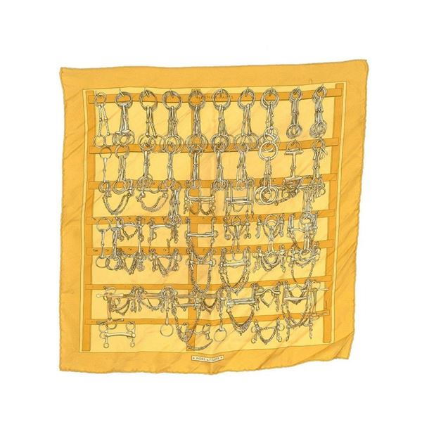 Hermes Yellow Mors et Filets Mini Silk Scarf