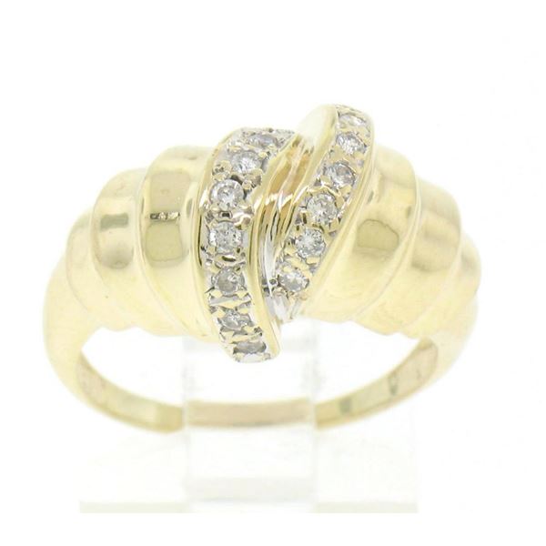 14k Solid Gold Twist Diamond Embellished Ladies Simple Yet Unique Cocktail Ring