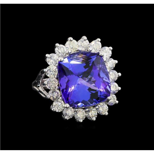 GIA Cert 13.03 ctw Tanzanite and Diamond Ring - 14KT White Gold