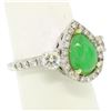 Image 3 : 14k Two Tone Gold Pear Jade & Large Diamond Accents w/ Halo 2.89 ctw Ring