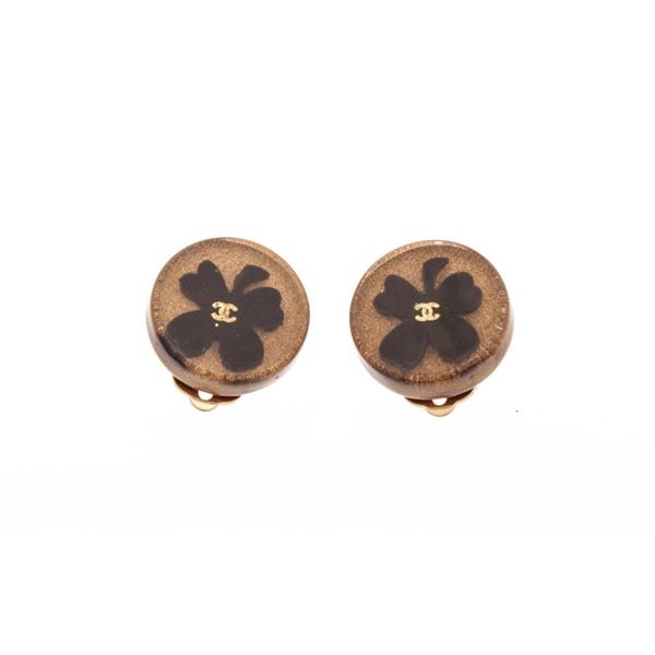 Chanel Gold Resin Clover Earrings