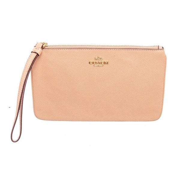 Coach Beige Crossgrain Leather Wristlet