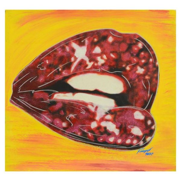 Ringo Daniel Funes, "Liberty Lips" One-of-a-Kind Mixed Media on Canvas, Hand Sig