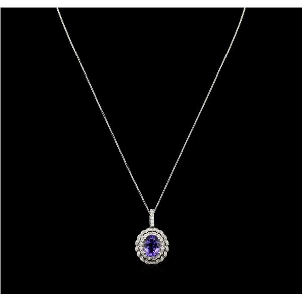 5.23 ctw Tanzanite and Diamond Pendant With Chain - 14KT White Gold