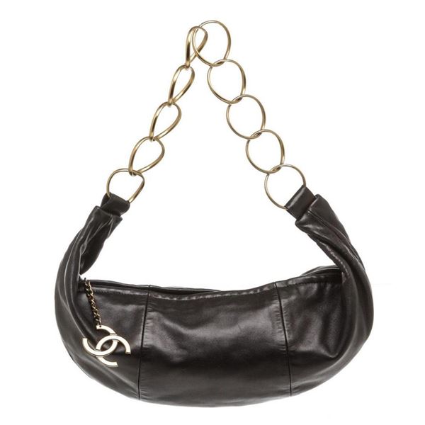 Chanel Black Lambskin Leather Ring Hobo Bag