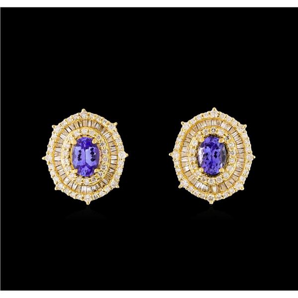 14KT Yellow Gold 1.88 ctw Tanzanite and Diamond Stud Earrings