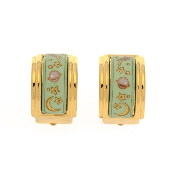 Hermes Gold Enamel Clip-on Earrings